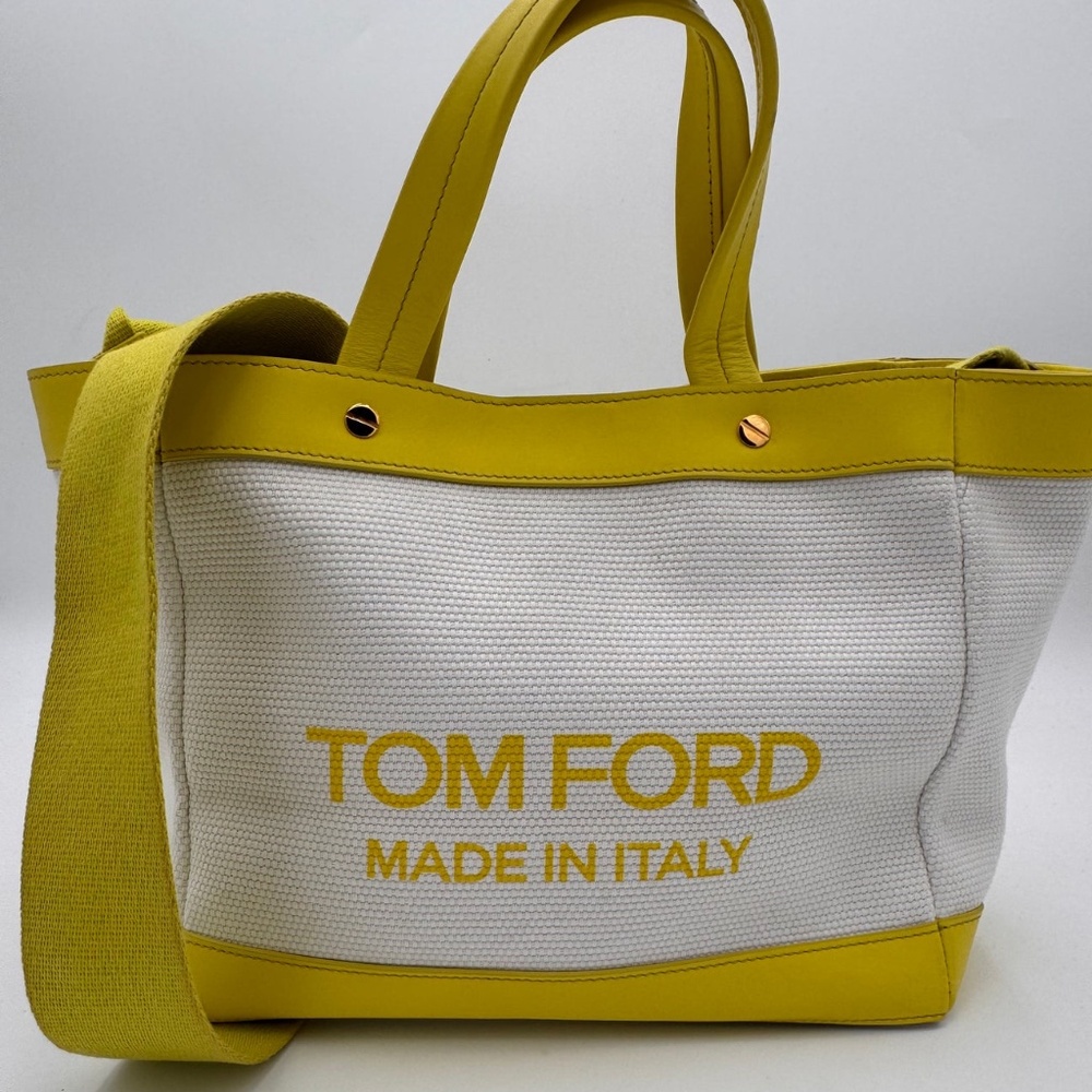 TOM FORD Calfskin Mini Logo Tote White